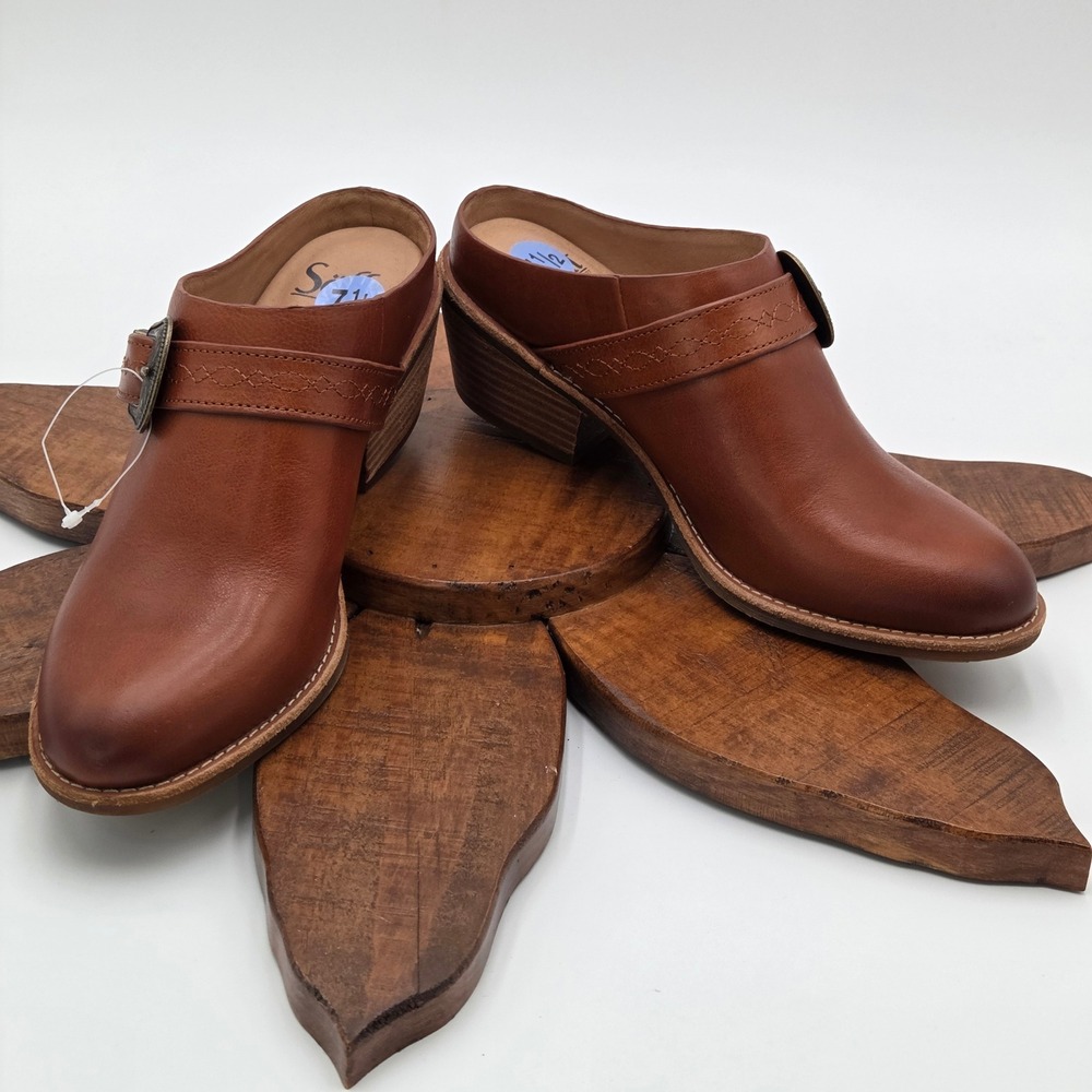 Sofft Womens 7.5 Adara Leather Clog Mules Brown Buckle Western SF0070400